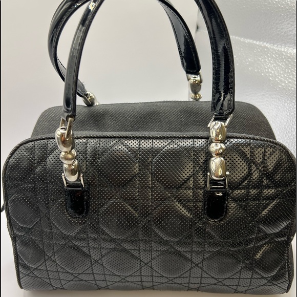 AUTHENTIC DIOR LADY TOTE Charcoal Gray Denim/ Leather - Picture 2 of 8